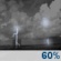 Monday Night: Showers and thunderstorms likely before 11pm, then showers likely and possibly a thunderstorm between 11pm and 2am, then a chance of showers and thunderstorms after 2am.  Partly cloudy, with a low around 77. West southwest wind around 5 mph becoming calm  in the evening.  Chance of precipitation is 60%.